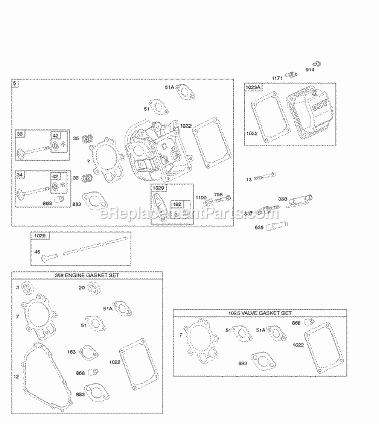 Cylinder Head Gasket Set - Engine Gasket Set - Valve Valves Diagram and Parts List for 21M214-0137-E1  Briggs and Stratton Engine